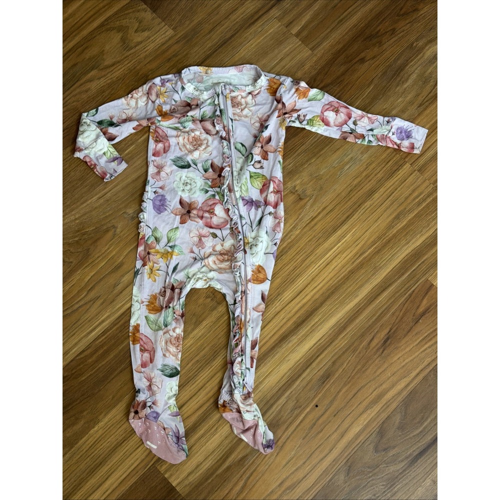 Posh Peanut Baby Girls 9-12 Months Floral Ruffle Bum Footed Sleeper Pajamas